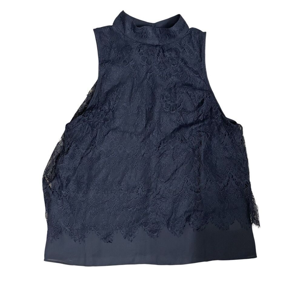 Lynn Ryan Lace Mock Neck Sleeveless Blouse Top Black Women’s Small